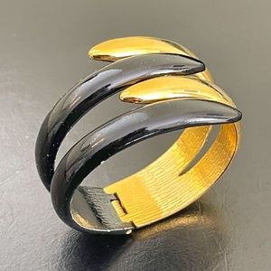 Black Gold Bypass Hinged Vintage Clamper Bracelet